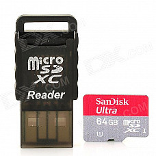 SanDisk Ultra Micro SDHC / TF Memory Card w/ Card Reader - Red + Grey (64GB / Class 10)