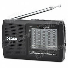 DEGEN DE321 DSP Full-band FM / MW / SW Radio w/ 3.5mm Jack + Strap - Black + Silver (2 x AA)