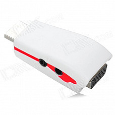 Mini HDTV HDMI Male to VGA Female Projector Converting Adapter w/ 3.5mm Jack - White + Red