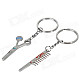 Creative Comb & Scissors Style Zinc Alloy Couple's Keychains - Silver (Pair)