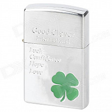 Lucky Fourleaf Clover Style Zinc Alloy Windproof Butane Gas Lighter - Silver + Green