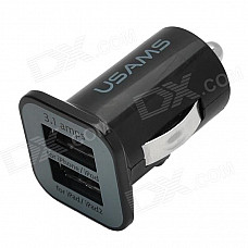 Dual-USB Car Cigarette Lighter Plug Power Adapter - Black