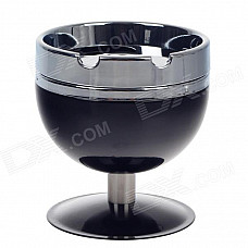 Plastic Cup Style Rotary Top Ashtray - Black + Silver