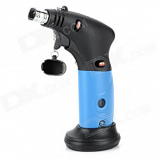 Windproof 1300'C Dual Flame Lockable Butane Jet Lighter Torch w/ Base Holder - Blue + Black