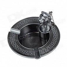 Celtic Collectible Tribal Decoration Statue Figurine Ashtray + Lighter Set - Grey (Fierce Lion)