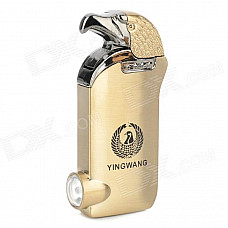 YingWang Rechargeable Eagle Head Style Butane Lighter w/ LED Light Currency Detector - Golden