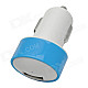 USB Car Cigarette Lighter Power Adapter for Iphone / Samsung / HTC / Nokia - White + Blue