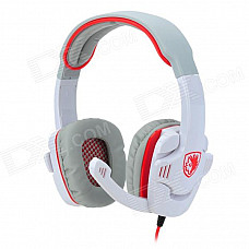 SADES SA708 Gaming Headphones w/ Microphone - White + Grey + Red (3.5mm Plug / 220cm-Cable)