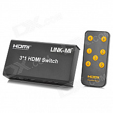 LINK-MI LM-SW03 1080P 3D 3 in 1 out HDMI Switch w/ Remote Control - Black