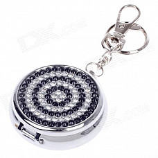 Portable Shining Rhinestone Stainless Steel Spring Lid Ashtray w/ Keyring - Silver + Black