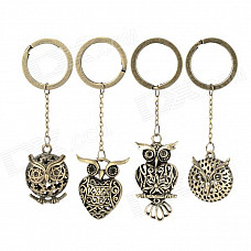 Vintage Style Owl Zinc Alloy Keychain Set - Bronze (4 PCS)