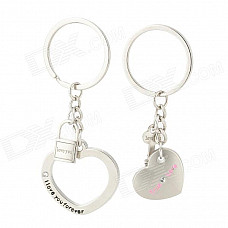 Sweet Love Heart Shaped Zinc Alloy Couple Keychain - Silver (Pair)