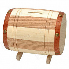 Creative Barrel Style Poplar Money Saving Box - Beige + Brown