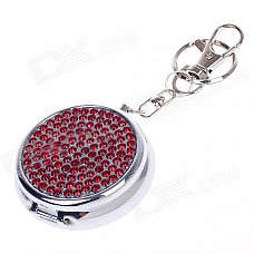 Portable Shining Rhinestone Stainless Steel Spring Lid Ashtray w/ Keyring - Silver + Red