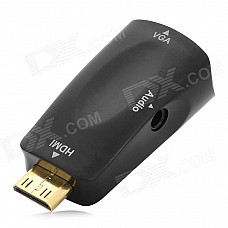 Mini HDMI Male to VGA Female + Audio Jack Adapter - Black + Golden