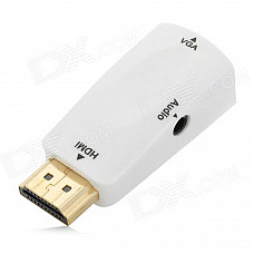 HDMI Male to VGA Female + Audio Jack Adapter - White + Golden