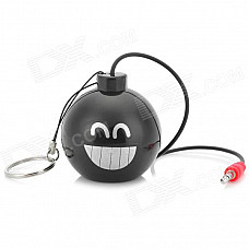 Novel Mini Smiling Emoji Pattern Grenade Style 2-CH Portable Rechargeable Speaker - Black + Silver