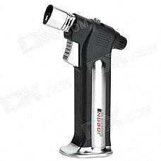 Jobon Windproof 1300'C Butane Gas Jet Flame Stand Welding Lighter for Cigar - Silver + Black