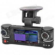 F600 2.7" TFT 1.3 MP CMOS Wide Angle Dual-Camera Car DVR w/ 8-LED IR Night Vision - Black