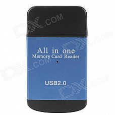 Compact All-in-One USB 2.0 SD / MMC / RS-MMC / Mini SD / TF / M2 Memory Card Reader - Blue + Black