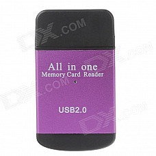 Compact All-in-One USB 2.0 SD / MMC / RS-MMC / Mini SD / TF / M2 Memory Card Reader - Purple + Black