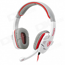 SADES SA-708 Wired Hi-Fi Gaming Headset Headphone w/ Microphone - White + Grey + Red (3.5mm-Plug)