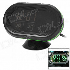 G1 2.5" LCD Electronic Car Voltage Meter / Thermometer w/ Clock - Black + Green