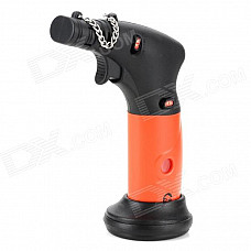 6200 Windproof 1300'C Dual Flame Lockable Butane Jet Lighter Torch w/ Base Holder - Coral + Black