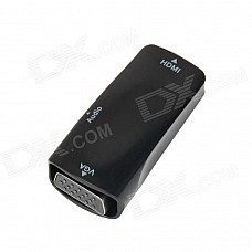 E-129 HDMI Female to VGA Female and Audio Adapter w/ 3.5mm Port - Black