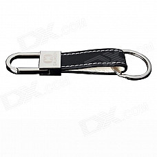 Calmoon 001 Simple Fashionable Men's Waist Leather Zinc Alloy Keychain - Black + Silver