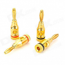 4mm Copper Banana Plugs for Speaker / Amplifier + More - Golden + Black + Red (2 Pairs)