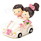 9694 Wedding Couple in the Car Style Resin Display Model Toy - White + Pink