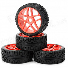 85R-803 Replacement Plastic + Rubber Wheel Tyer for 1/8 Off-road Vehicle - Black + Red (4 PCS)