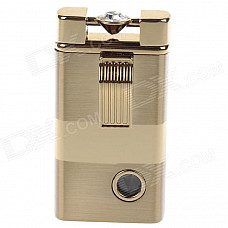 Stylish Windproof Aluminum Alloy Green Flame Butane Jet Lighter w/ Rhinestone - Golden