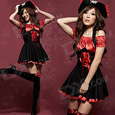 Pirate Role Clothing for Halloween Costume Party - Black + Red (Free Size)