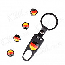 Germany Flag Replacement Aluminum Alloy Car Tire Valve Caps + Key Ring Set - Black (4 PCS)