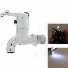 Water Faucet Style Multifunction Butane Jet Lighter w/ LED Light / Keychain - Silver (3 x AG10)