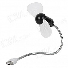 HW-901 Bending Snake Tube USB Powered 2-Blade Fan - Black + White + Silver