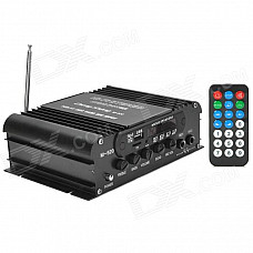 M-520 Car Motorcycle Hi-Fi USB/SD/FM Digital Player Amplifier w/ Double Microphone Port - Black