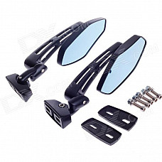 QC-M-062 1/4" Rhombus Style Motorcycle Anti-Glare Back Rearview Mirror - Black + Light Blue (Pair)