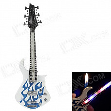 Fashionable Guitar Style Gasoline Lighter w/ LED Light - White + Blue (3 x LR626)