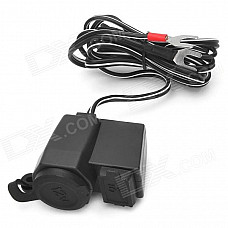 Waterproof USB Charging Dock Station Set for Cellphone / GPS / Motorcycle + More - Black