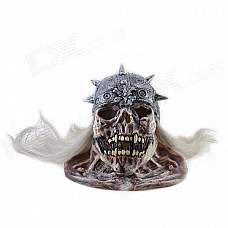 Long White Hair General Skeleton Wearing Helmet - White + Black + Red