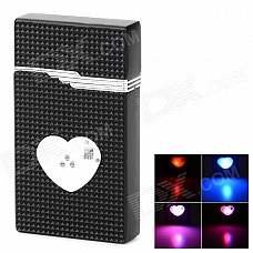 Heart Style Colorful LED Blue Flame Windproof Butane Gas Lighter - Black + Silver