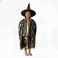 Kids Satin Cloak Costume w/ Hat - Black + Golden