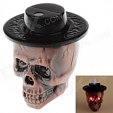 Cool Skull Heads Style Blue Flame Butane Gas Lighter w/ Light + Sound - Purple Bronze + Black