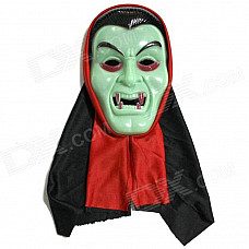 Halloween Glow-in-the-Dark Vampire Mask + Black Red Double-Sided Cloak Set