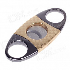 Dual Blades Stainless Steel Pull Type Cigar Cutter Knife - Golden + Grey