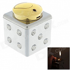 Stainless Steel Dice Style Lighter w/ Rhinestone - Silver + Golden