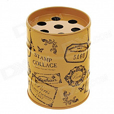 Fashion Oil Drum Shaped Stamp Collage Pattern Stainless Steel Ashtray / Pen Holder - Orange + Black